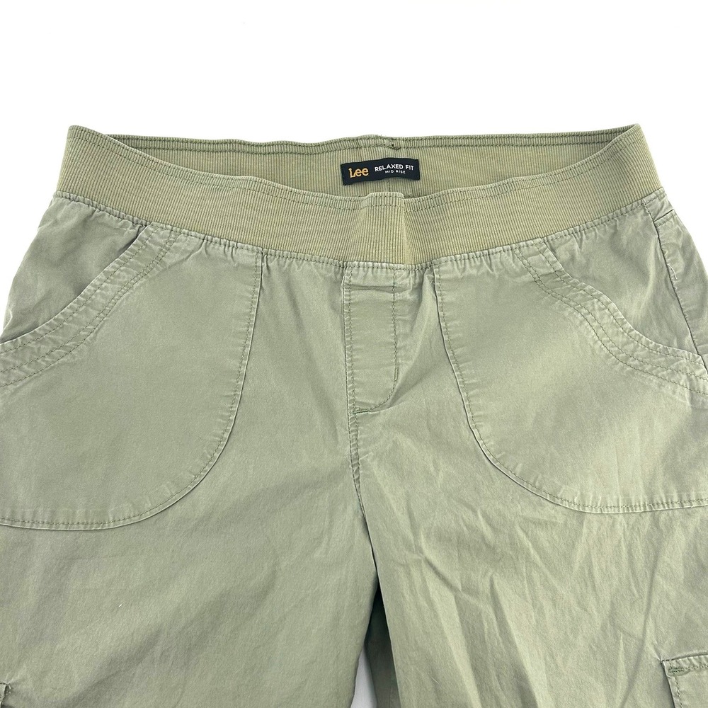 Lee Womens Relaxed Fit Mid Rise Cargo Capri Pants Olive Green Sz 12 Straight Leg